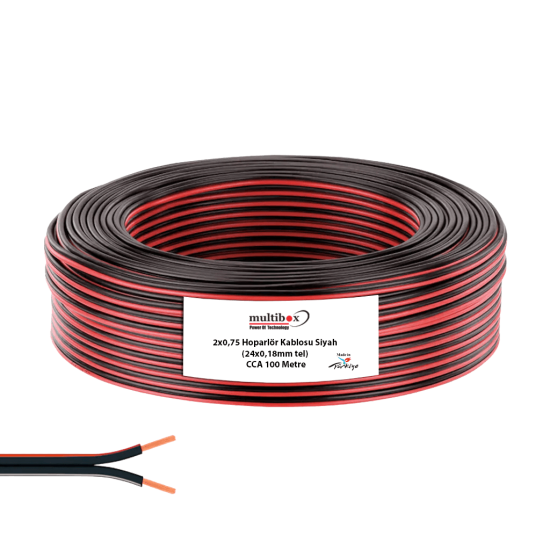 2x0,75 Hoparlör Kablosu Siyah (24x0,18mm tel) CCA 100 Metre