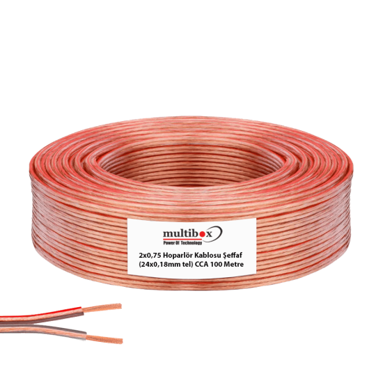 2x0,75 Hoparlör Kablosu Şeffaf (24x0,18mm tel) CCA 100 Metre